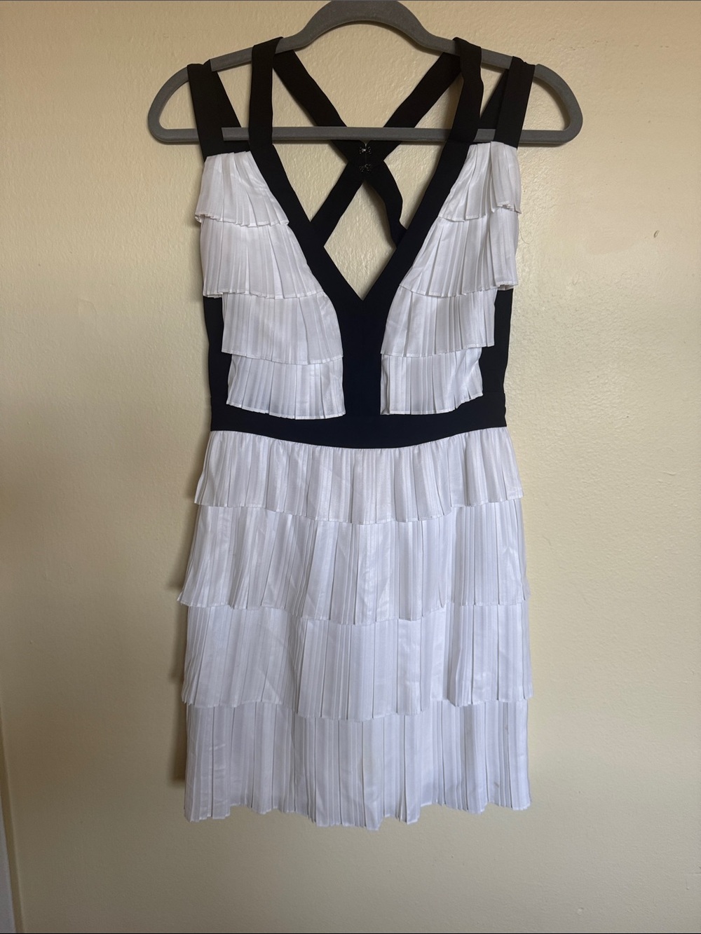 BCBGeneration Black & White Pleated Tiered Mini Dress